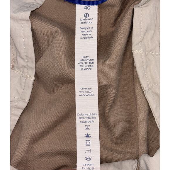 Lululemon Men's ABC Classic Fit Shorts Tan Size 40 Preppy Chino Pockets EUC - Picture 7 of 7